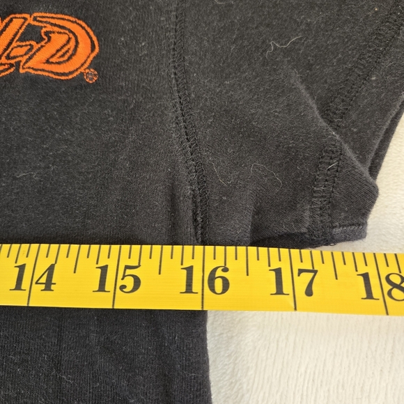 Black V-Neck Women’s Top with Orange HD Logo - Picture 4 of 6